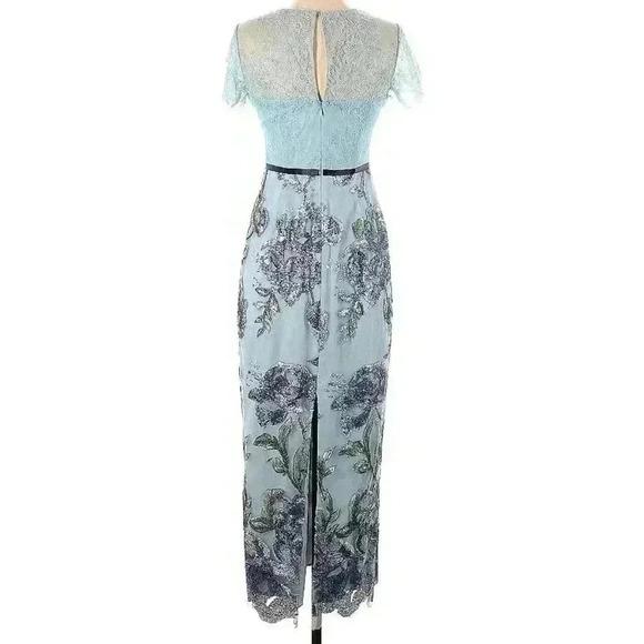 $795 New Marchesa Notte Sequins Embroidered Gown Tiffany Blue Lace Dress 0 Prom - Picture 7 of 8